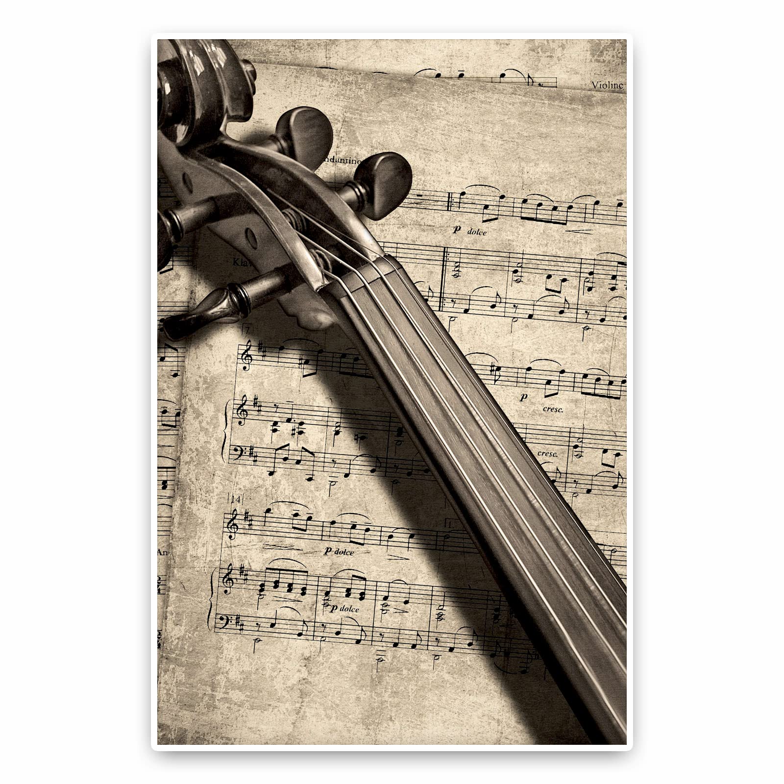 Notenblatt und Violine - Poster ohne Rahmen - Geige Posterdruck Bild Wandbild Kunst Druck Bilder Wand Deko Wandposter Modern XXL Wohnzimmer (100 x 70 cm, Poster)