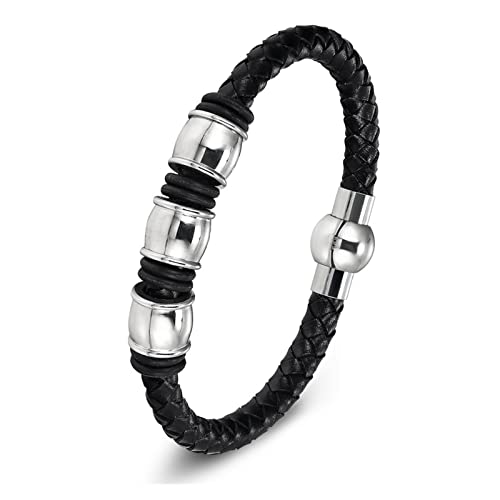 VSULZVNU Edelstahl-Kettenarmband für Herren, Echtleder-Armbänder, Gold, Damen, schwarz, Lederarmband für Damen, Manschettenschnalle (Farbe: Stil 2, Größe: 19 cm), 21cm