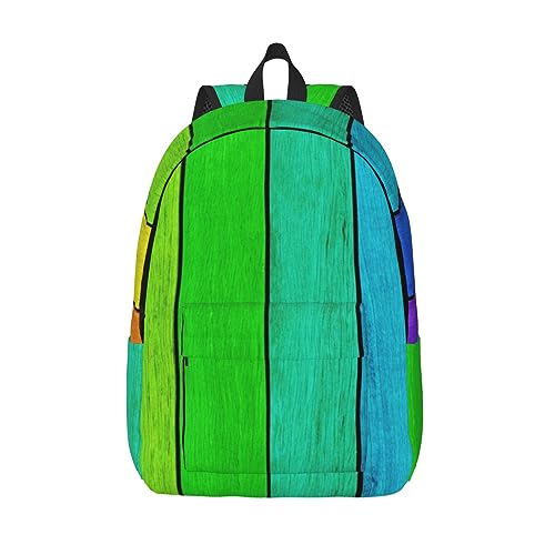 DENMER Rucksack aus Segeltuch in Regenbogenfarben, lässiger Stil, leicht, für Schule, Schule, Reisen, Tagesrucksack, Schwarz , M