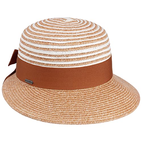 McBurn Tusali Twotone Strohhut Damenhut Sommerhut Sonnenhut Strandhut Damen - Made in Italy mit Schirm, Ripsband Frühling-Sommer - One Size rost, 54-56