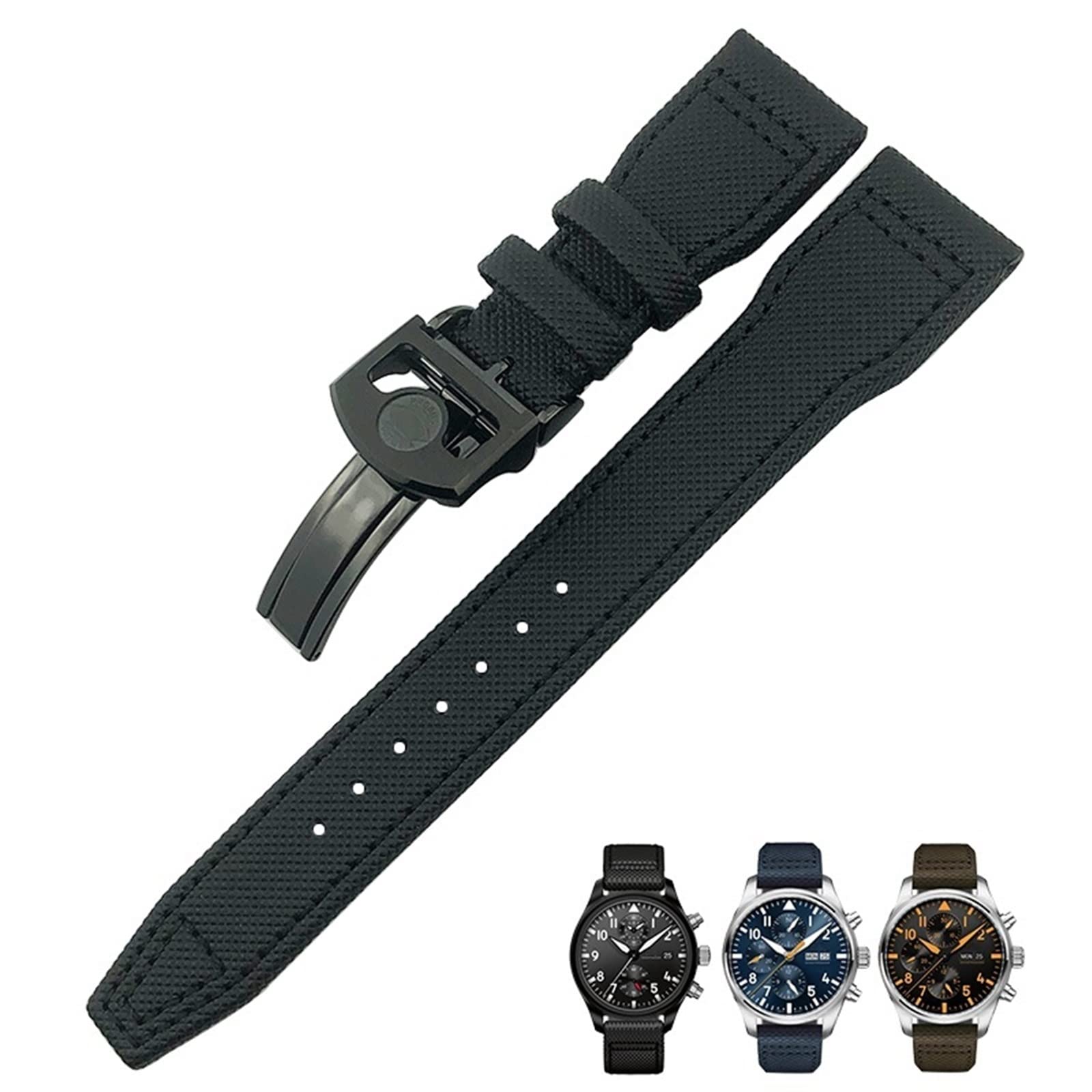 NEYENS 20 mm, 21 mm, 22 mm, Nylonfaser-Lederarmband, passend für IWC IW377729 IW389001 Big Pilot Watch Grün Blau Schwarz Uhrenarmband, 22 mm, Achat