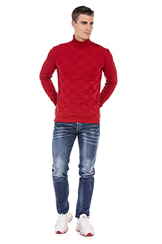 Cipo & Baxx Herren Rollkragenpullover Pullover Strickpullover Muster CP241 Rot M