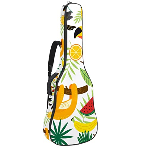 Tasche für Akustikgitarre mit mehreren Taschen Dicke Polsterung Wasserdichter Gitarrenkoffer Gig Bag 108,9x42,9x11,9 cm,Tropical Animal Palm Faultier