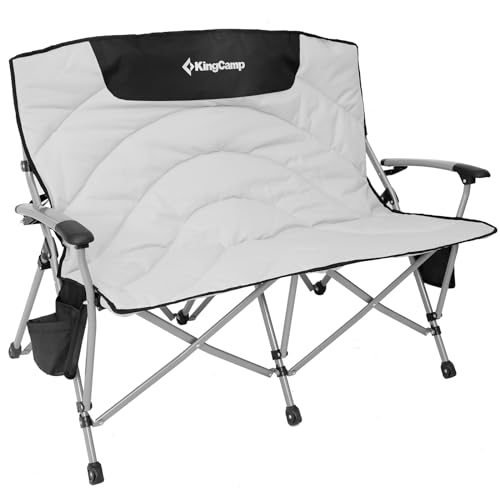 KingCamp Doppelter Campingstuhl faltbar bequem 2 Sitzer Camping Stuhl gepolstert 2 Sitzer mit Alu Armlehne Übergröße Gartenstuhl für Camping Picknick, Love Seat