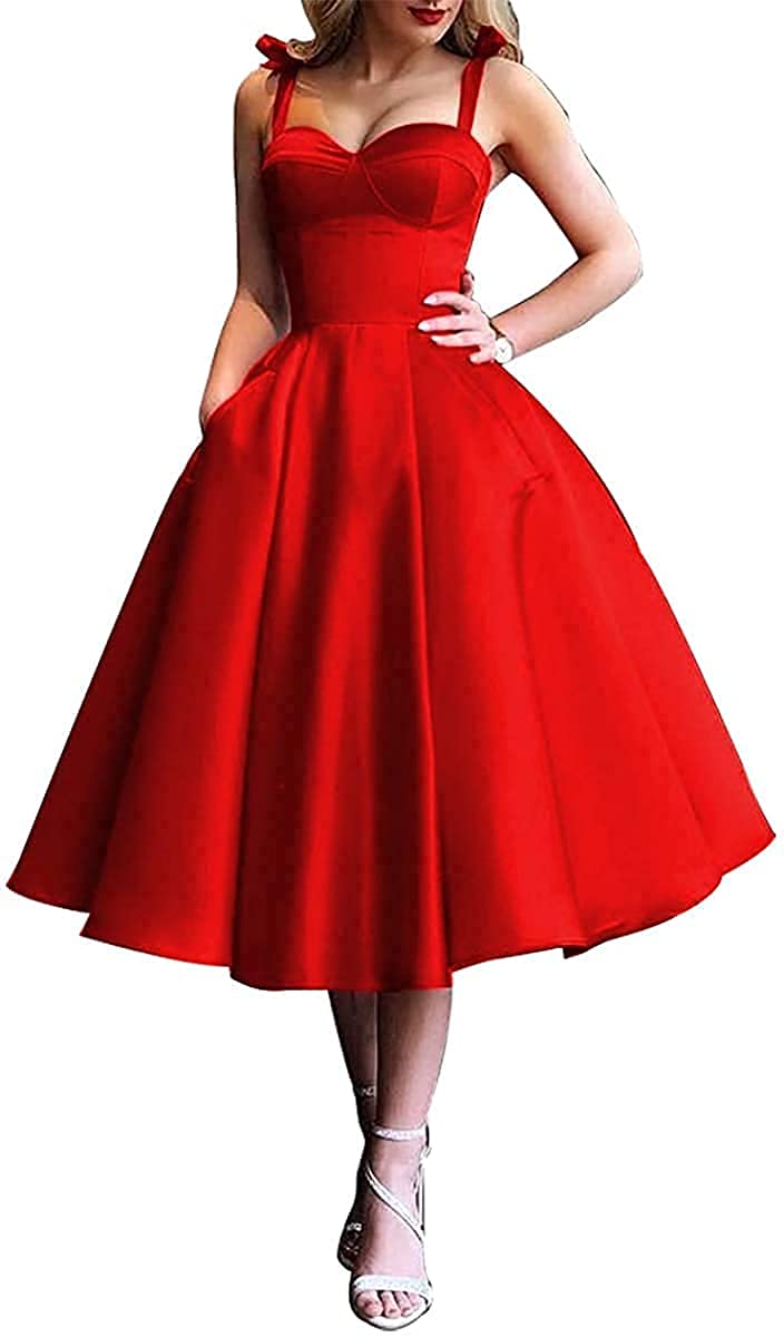 Blaugrünes, rückenfreies Ballkleid für Damen, Satin, Schnürung, Heimkehr-Kleider mit Taschen, rot, 42