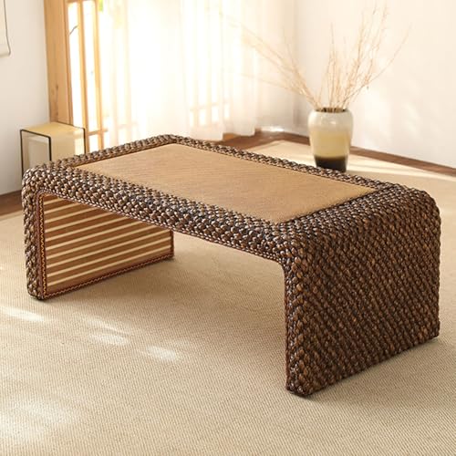 Gvqng Couchtische, Couchtisch Aus Geflochtenem Rattan, Tatami-Teetisch, Rechteckiger Couchtisch FüR Wohnzimmer, Niedriger Tisch, Tatami-Tisch, Bodentisch,B,100 * 50 * 38cm