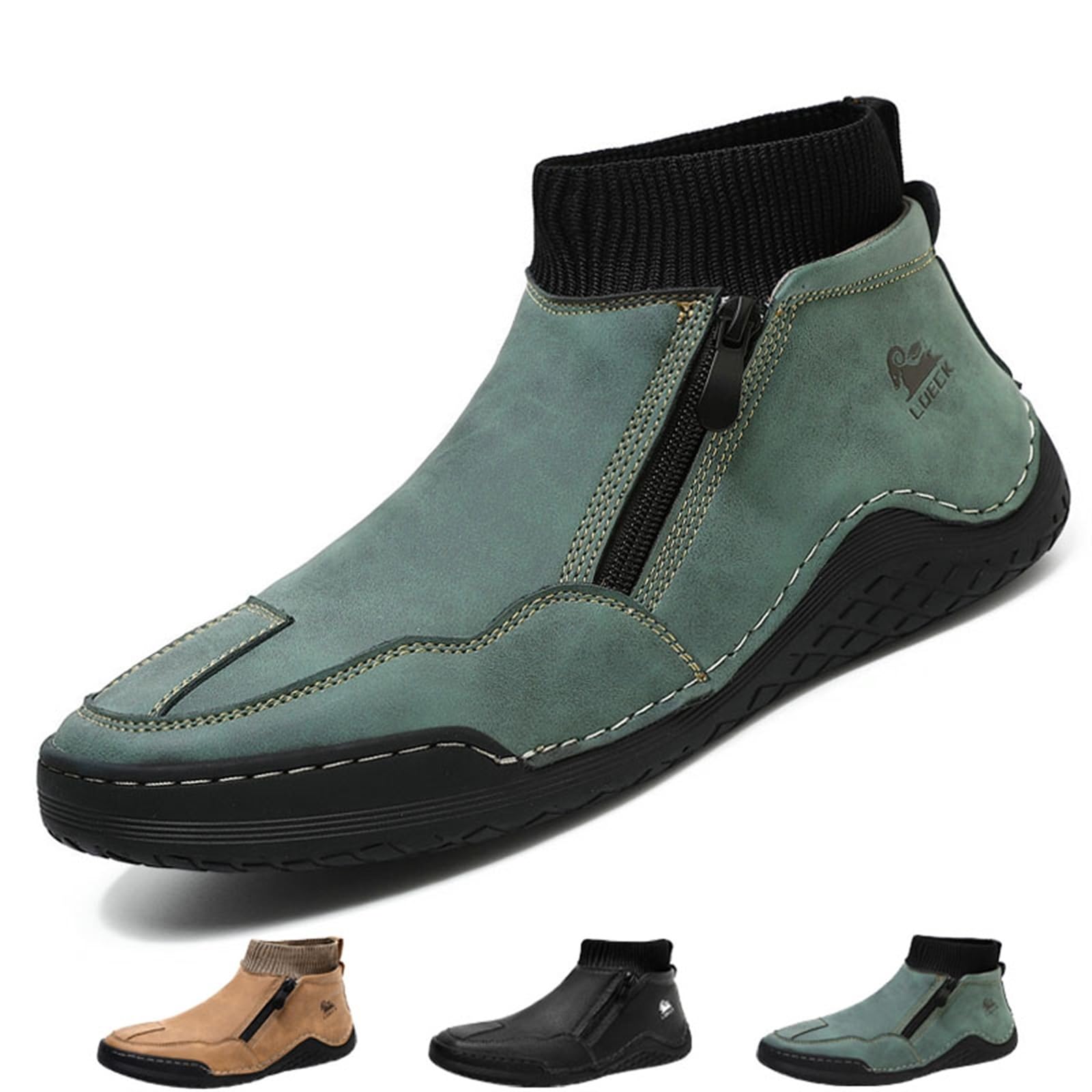 OTEB Handgemachte italienische Wildlederstiefel for Herren, Barfuß-Laufschuhe mit breiter Spitze, handgemachte rutschfeste Freizeit-Sneaker(Green,42 EU)