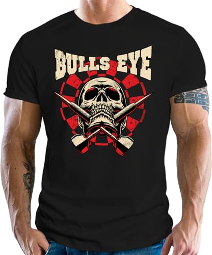 LOBO NEGRO Original Design, T-Shirt für den Dart Fan: Bulls-Eye Skull schwarz