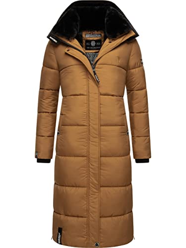 MARIKOO Damen Winter Steppmantel mit Abnehmbarer Kapuze Reliziaa Camel Gr. L