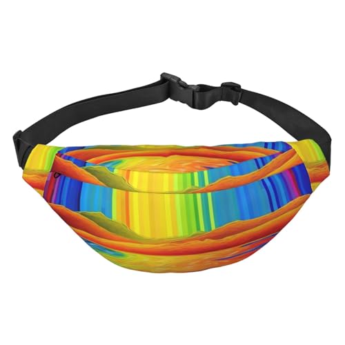 Strapazierfähige und leichte Gürteltasche mit Holzmaserung, wasserabweisendes Polyesterfasermaterial, Regenbogengestreift, Einheitsgröße