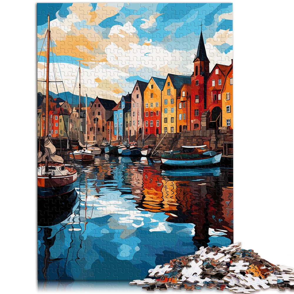 Puzzlespiele, farbenfroh, der Hafen von Bergen, 1000-teiliges Puzzle für Erwachsene, Holzpuzzle, ganze Familie, 1000 Teile (50 x 75 cm)