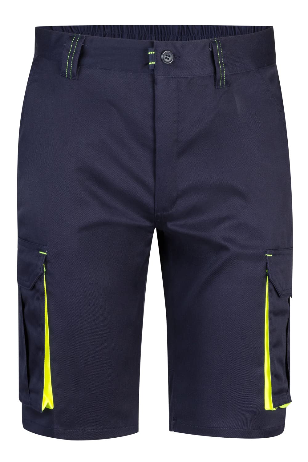 VELILLA 103010S; zweifarbige Stretch-Bermudashorts, Multi-Taxque; Farbe: Marineblau und Neongelb; Größe 38