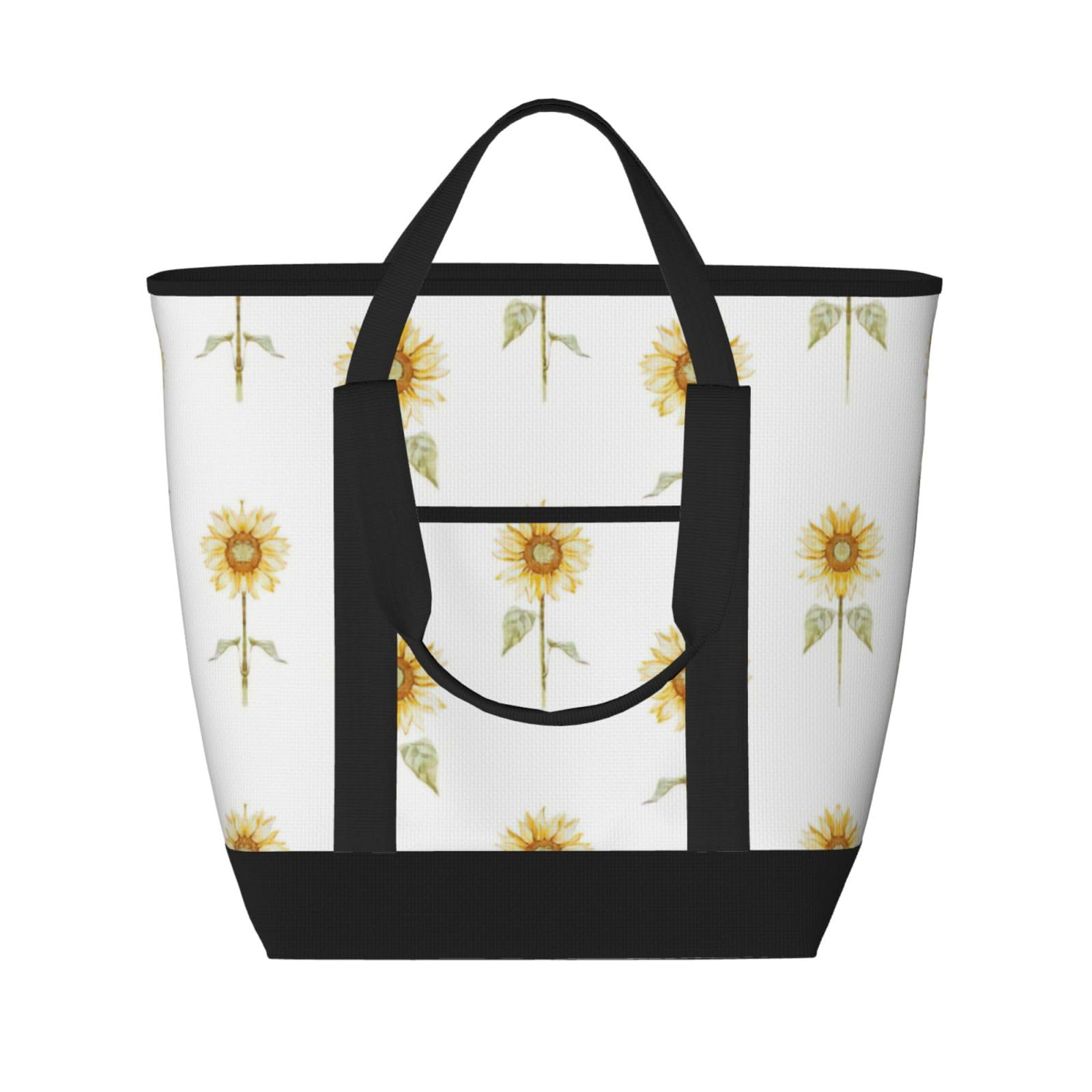 YQxwJL Einkaufstasche mit Sonnenblumen-Aufdruck, großes Fassungsvermögen, isolierte Lunchtasche, wiederverwendbare Einkaufstasche mit Reißverschluss für Damen und Herren