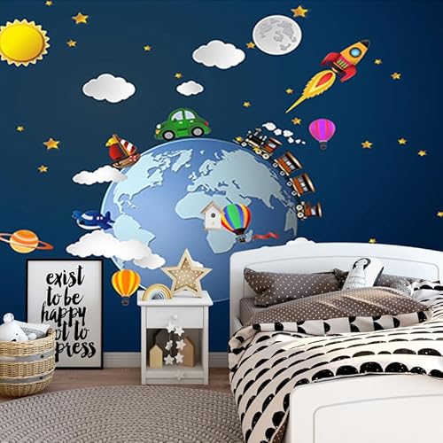 XLMING Cartoon Auto Stern Universum Planet 3D Tapete Wohnzimmer Sofa Schlafzimmer Esszimmer Home Dekoration Wand-430cm×300cm