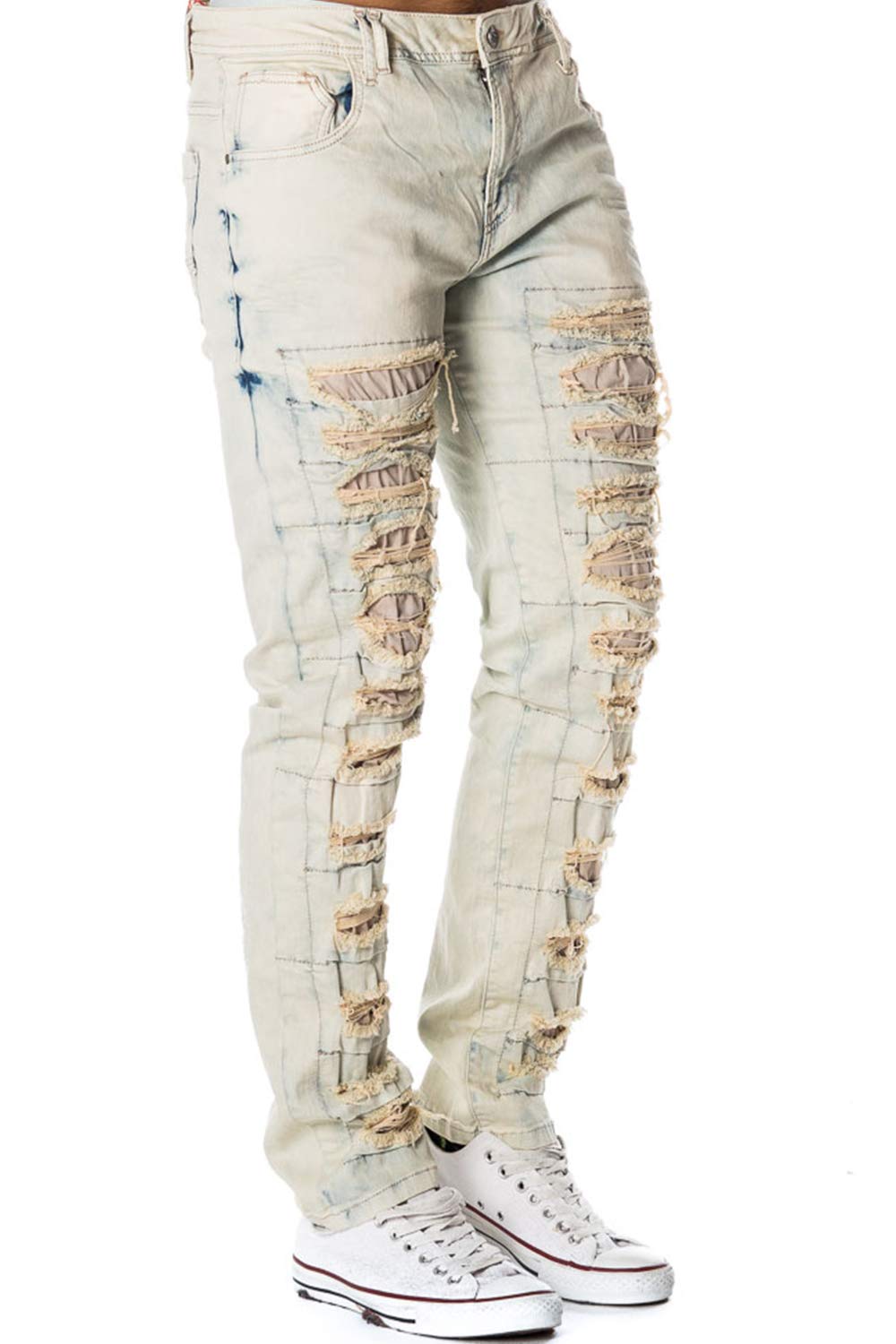 Cipo & Baxx Herren Jeans Hose Destroyed Used Hose Frayed Denim Straight Fit Waschung Jeanshose CD262 Hellblau W31 L34