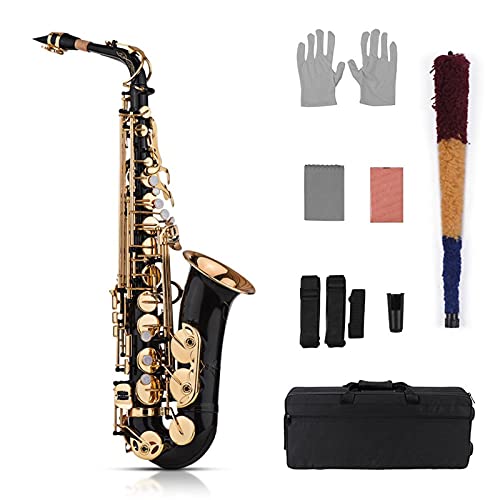 EB Alto Saxophon SAX Messing lackiert Gold 82z Schlüsselart Holzwind Instrument mit gepolstertem Tragetasche Handschuh Reinigungstuch