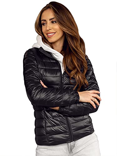 BOLF Damen Übergangsjacke Steppjacke Stehkragen Daunenjacke Reißverschluss Sportjacke Zip Wärme Freizeit Sport Basic Outdoor Casual Style 5M706 Schwarz L [D4D]