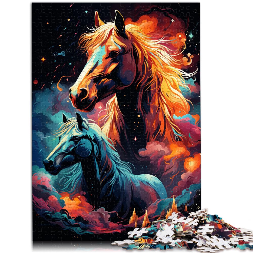 Puzzles Bunte Psychedelie des Sternenhimmelpferds Schwierige, anspruchsvolle Puzzles aus Holz mit 1000 Teilen Familienaktivitätspuzzles 1000 Stück (50 x 75 cm)