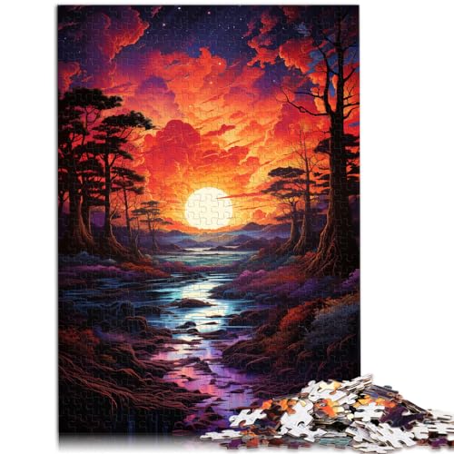 Puzzles Farbenfrohes, psychedelisches Abend- und Sonnenuntergangspuzzle für Erwachsene mit 1000 Teilen. Das Holzpuzzle eignet ganze Familie und