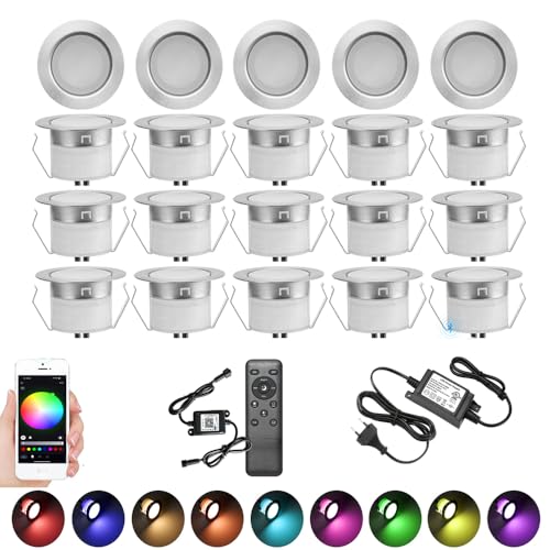 20er LED Bodeneinbauleuchten Aussen WIFI Ø45mm RGBW(RGB+Warmes Weiß) LED Terrasse Einbaustrahler Bodeneinbaustrahler DC12V IP67 Wasserdicht Einbauspots Kit Arbeitet mit Alexa,Google Home