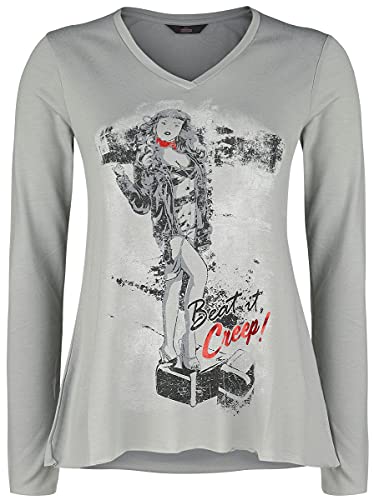 Queen Kerosin Damen Longsleeve Mit Offenen Abschlüssen Und Und Front Druck V Ausschnitt Langarm Longsleeve Print Figurumspielend Vintage Offene Kante