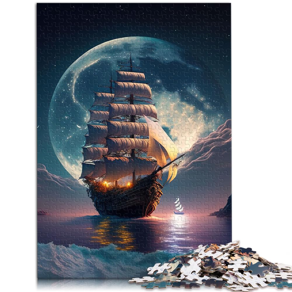 Puzzle-Spiele, Boot, Mondnacht, Puzzle, 1000 Teile, Puzzle für Erwachsene, Holzpuzzle eignet ganze Familie und die 1000 Teile (50 x 75 cm)