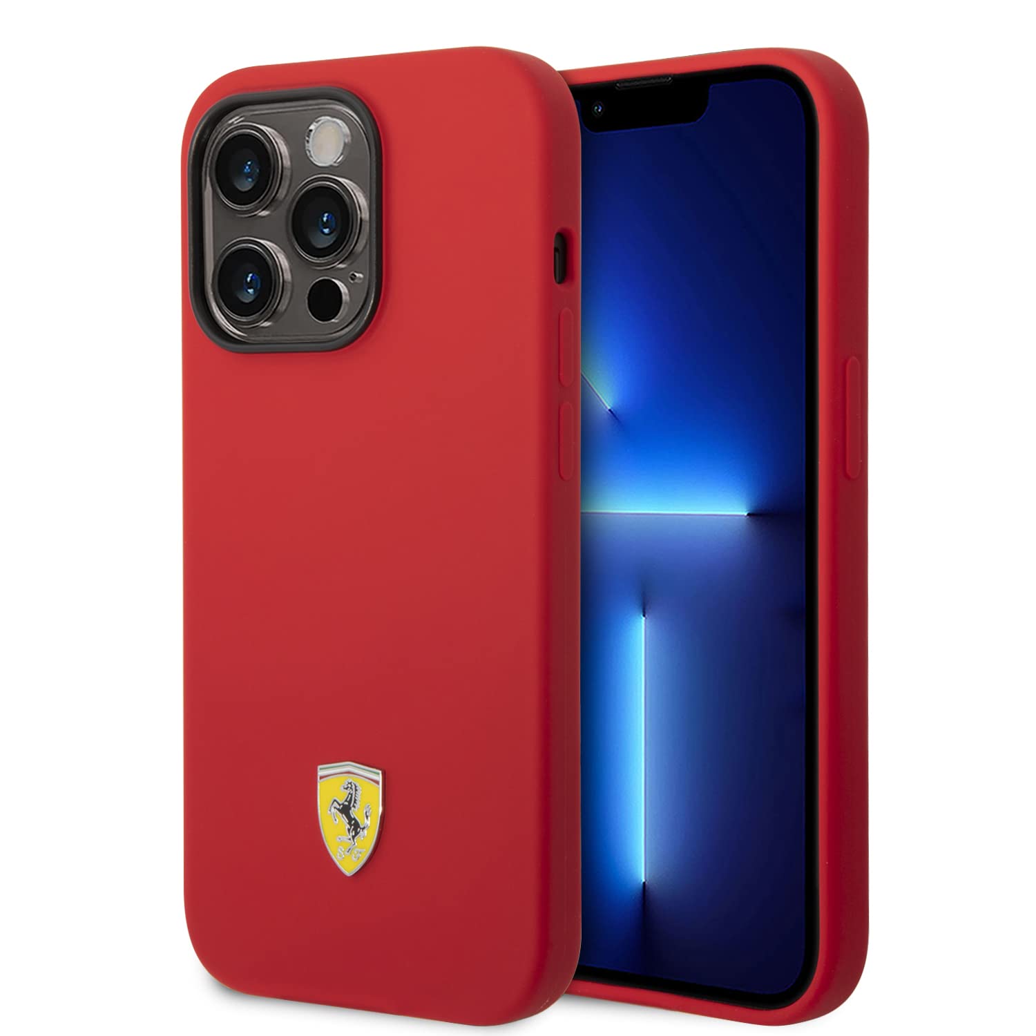 CG MOBILE Ferrari Schutzhülle für iPhone 14 Pro in Rot mit schwarzem Kamera-Umriss, Flüssigsilikon glatt & kratzfest Schutzhülle mit einfachem Snap-on, Stoßdämpfung & Signature Logo