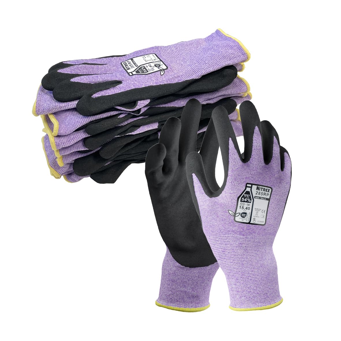 NITREX 285RP 5 Paar Arbeitssicherheitshandschuhe mit NitreGrip® Technologie, Sandy Nitril Palm Coated, Touchscreen Handschuhe, Größe 6, Größe XS