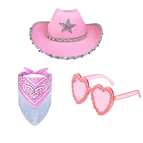 SANRLO Cowgirl-Hut, Cowboyhut, Brille, BandanaSet, Brautparty, Hut, Cowgirl-Brille, Junggesellinnenabschied, Bandana, Partyhut