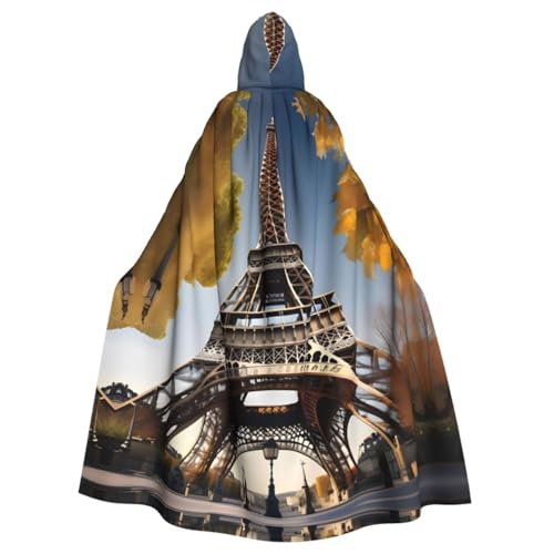 WURTON Stadtbild Paris Eiffelturm Frankreich Druck Kapuzenumhang Halloween Umhang Festliche Bedürfnisse Cosplay Maskerade Motto-Partys 185 cm