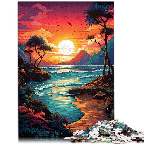 Puzzle zum Verschenken, Fantasie-Strand bei Sonnenuntergang, Puzzle 500 Teile für Erwachsene, Holzpuzzle, Lernspiele für Zuhause, DIY-Spielzeug, 500 Stück (38 x 52 cm)