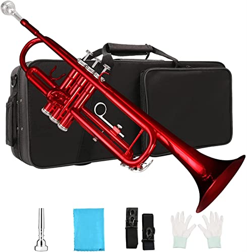 Trompeten Messing Standard BB Trompeteninstrument Für Studentenanfänger Trompete aus Messing (Color : Crimson)