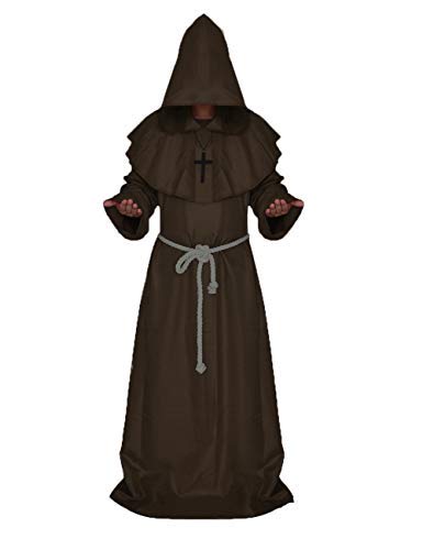 chuangminghangqi Mönch Robe Prister Gewand Mittelalter - Kostüm Renaissance Priester Robe Halloween Cosplay (XXL, Kaffee)