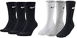 Nike 6 Paar Herren Damen Socken SX4508 weiß oder schwarz oder weiß grau schwarz, Sockengröße:38-42, Farbe:schwarz weiß/grau/schwarz