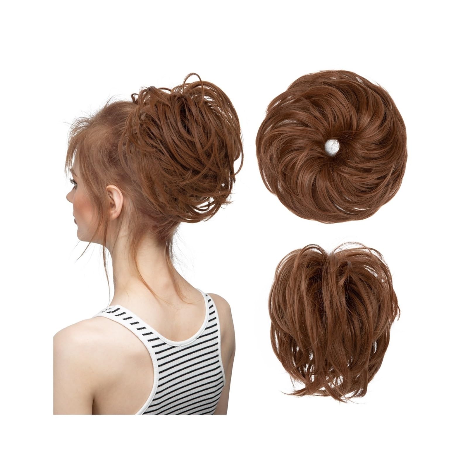 Haarteil Synthetisches, gefälschtes, unordentliches Dutthaar, lockiges Band, Haarteil, Haargummi, Scrunchie, Wickelstück, elastisches Haar, Chignon, Cheveux, Schwanz, Hochsteckfrisur for Damen Haarver