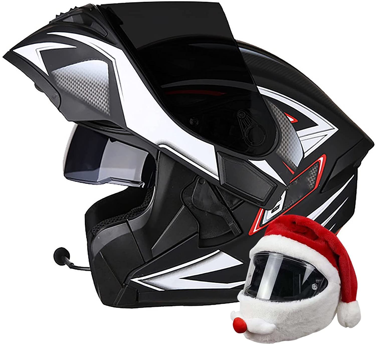 Motorradhelm-Bluetooth-Helm Motorrad Klapphelm Damen Und Herren,ECE/DOT Zertifiziert Motorradhelm Integralhelme Mit Doppelvisier Große Perspektive Große Größe (Color : I, Größe : XL=60-61cm)