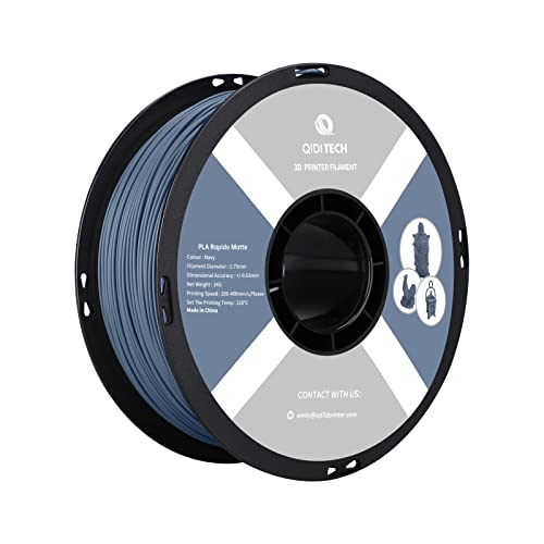 QIDI TECH PLA Matte Filament 1.75mm, Matte PLA Rapido 3D Printer Filament 1kg Spool (2.2lbs), 3D Printing Filament for FDM 3D Printers, Excellent Adhesion, Smooth Matte Finish, Matte Navy