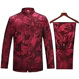 wecotton Kung Fu Anzüge Sets Herren Chinesischer Tang Anzüge Hanfu Kampfsport Kleidung Hemd Traditionell Wing Chun Taichi Uniform Oberteile Hosen(EU M/Asien Größe XL, Rot)