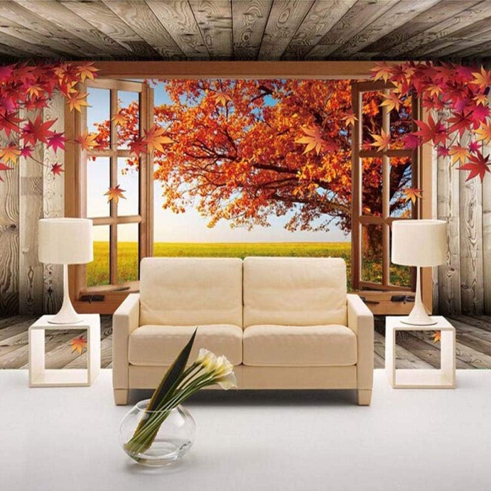 Ahorn Fensteransicht 3D Tapete Poster Restaurant Schlafzimmer Wohnzimmer Sofa TV Dekorative Wand-150cm×105cm