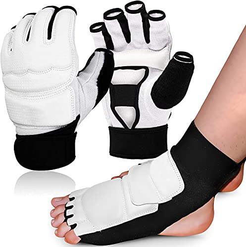 Taekwondo Handschuhe und Fußschutz Set, Boxhandschuhe Männer Kickboxen Handschuhe Knöchelbandage für Kinder Herren Damen, MMA Handschuhe Trainingshandschuhe für Boxsack Boxing(M)