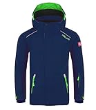 Trollkids Kinder Holmenkollen PRO wasserdichte Winterjacke Skijacke, Marineblau/Grün, Größe 128