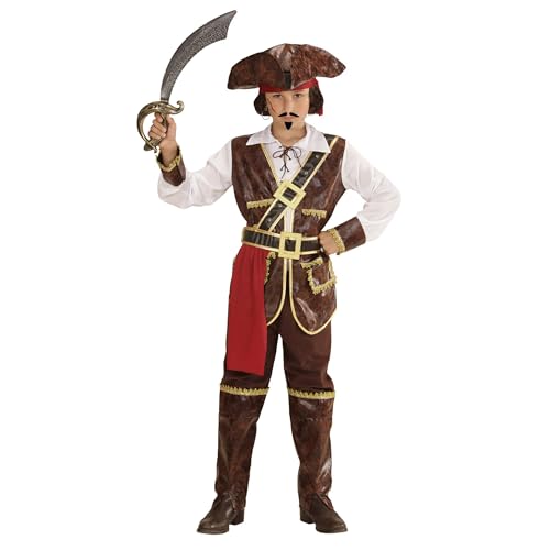 Widmann - Kinderkostüm Pirate of Coconut Beach, Shirt, Weste, Gürtel, Schärpe, Hose, Überziehstiefel und Hut, Karneval, Mottoparty