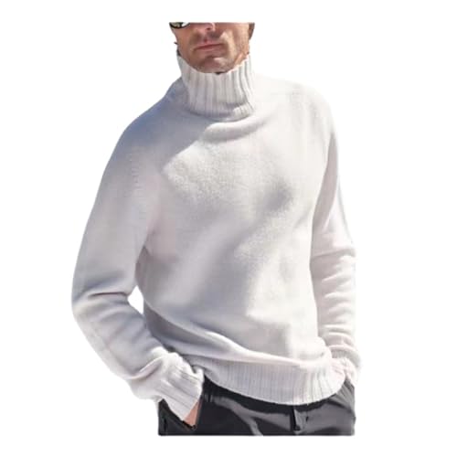 WINDEHAO Herren Rollkragen Kaschmir Pullover Winter Einfarbig Kaschmir Rollkragenpullover Langarm Weich Warm Pullover Pullover, weiß, XX-Large