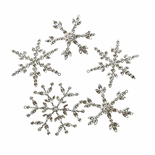 LOBERON® Schneeflocke 5er Set Colbie, Weihnachtsschmuck, Silberne Weihnachtsdeko mit Glassteinen, Eisen, Glas, H/B/T ca. 16/14/1 cm, Silber