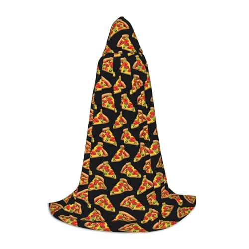 WURTON Tasty Pizza Print Kapuzenumhang Ein Mehrzweck-Cosplay-Umhang, Hexenumhang, Halloween, Kapuzenumhang, Unisex