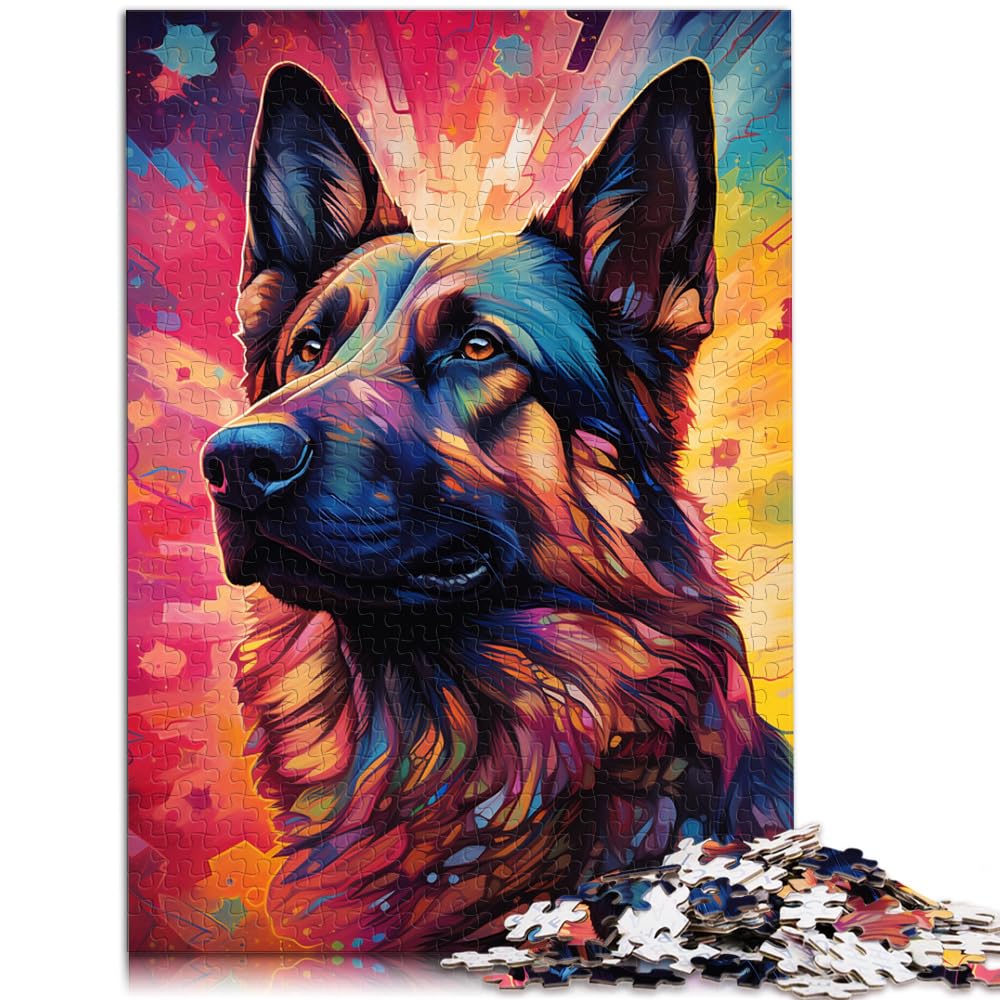 Puzzle für farbenfrohe, psychedelische Deutsche Schäferhunde, Puzzles 1000 Teile, Holzpuzzles, interessante Stressabbau-Puzzles 1000 Stück (50 x 75 cm)