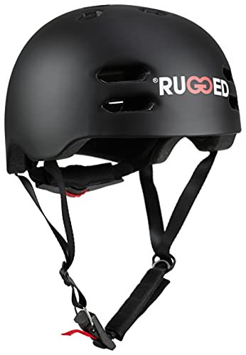 Rugged Helm für Stuntscooter, Skateboard, Inlineskates, Fahrrad - Skatehelm größenverstellbar (L (58-61cm), Schwarz)