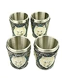 Vogler 816-1270 4er Set Shotglas Weißer Wolf mit Stahleinsatz Glas Whiskyglas