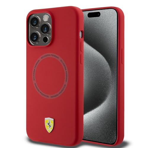 CG MOBILE Ferrari Handyhülle Kompatibel mit Magsafe und iPhone 15 Pro Max in Rot Bedruckter Ring Scuderia Ferrari, Silikon Glatt Anti-Kratzer Schutzhülle mit einfachem Snap-on, Stoßdämpfung