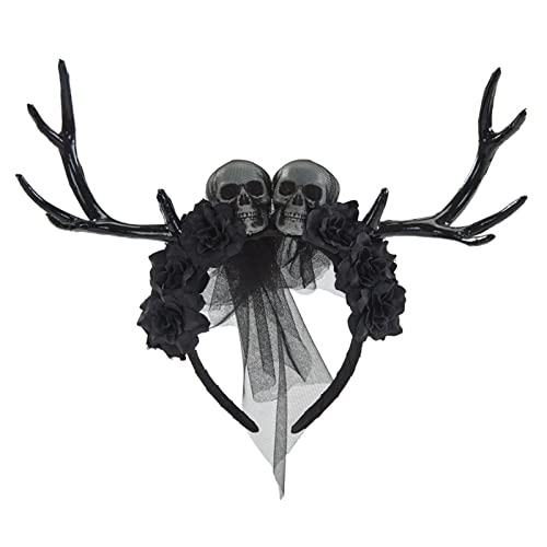 Hirschhorn-Stirnband, Gothic-Blumenkronen für Damen, Gothic-Totenkopf-Haarband, Halloween-Geweih, Stirnband, Tag der Toten, Gothic-Totenkopf-Stirnband